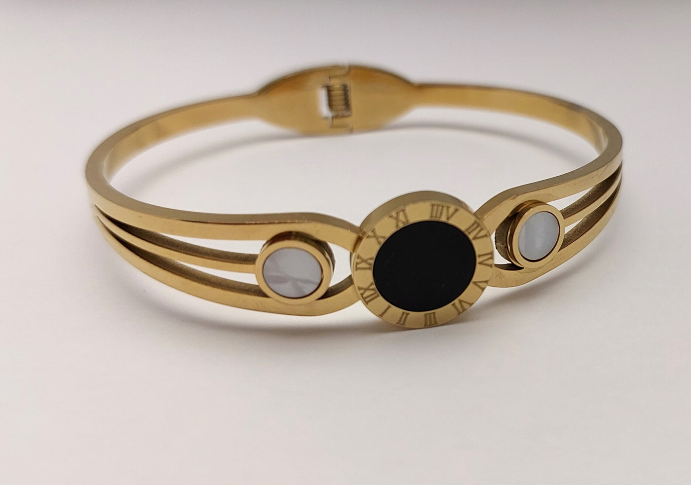 Vintage Gold toned-Roman Numeral Cuff Bracelet