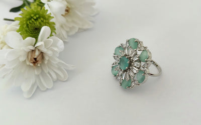 Hexa Bloom Vintage Statement Ring – Floral Crystal Design