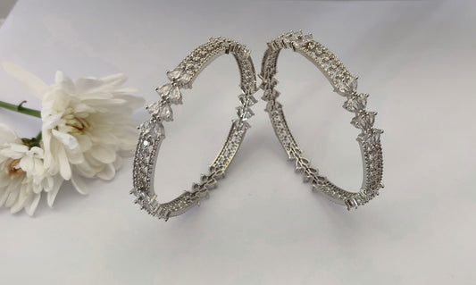 Silver petals bangles- Crystal elegance